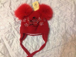 Зимняя красная шапка на девочку 46-48 см