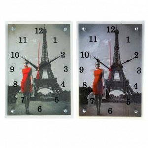 Часы-картина настенные, серия: Город, "Девушка в красном платье в Париже" 25х35 см