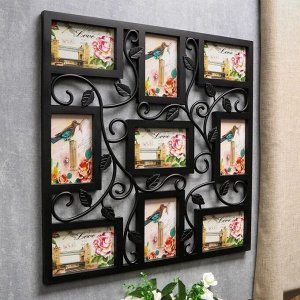 Фоторамка-коллаж на 9 фото 10x15 см «Вьюнок», чёрная, 53x53 см