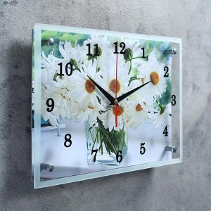 Часы настенные, серия: Цветы, "Ромашки в прозрачной вазе", 25х35 см