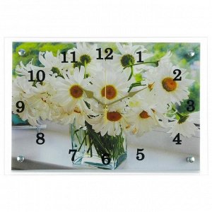 Часы настенные, серия: Цветы, "Ромашки в прозрачной вазе", 25х35 см