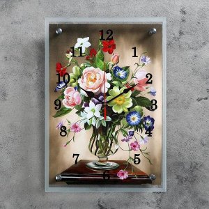 Часы настенные, серия: Цветы, "Разноцветные цветы", 25х35 см