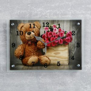 Часы-картина настенные, серия: Цветы, "Плюшевый мишка", 25х35 см
