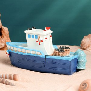 Сувенирная модель корабля «Рыбацкое судно с канатом», фигурка полистоун, 19x7x8 см