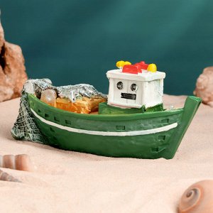 Сувенирная модель корабля «Рыбацкое судно цветное», фигурка полистоун, 16x7x7 см