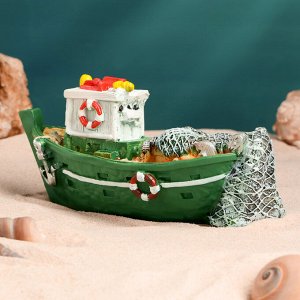 Сувенирная модель корабля «Рыбацкое судно цветное», фигурка полистоун, 16x7x7 см