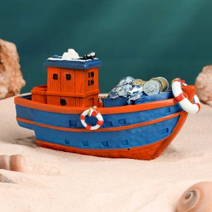 Сувенирная модель корабля «Рыбацкое судно цветное», фигурка полистоун, 16x7x7 см