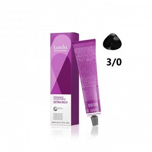 Стойкая крем краска для волос тон 3/0 темный шатен Londa Color 60 мл