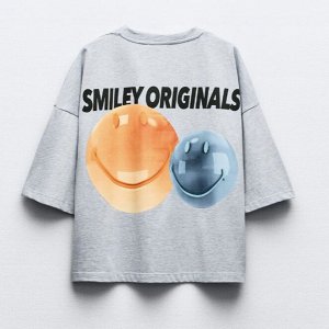 Футболка с принтом smiley, серый | 0085/360