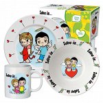 Набор посуды в подарочной упаковке &quot;Love is...&quot;, дизайн 1, 3 предмета, фарфор