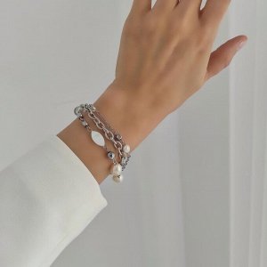 Многослойный браслет с барочным жемчугом и цепями
