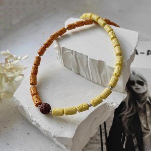 Чокер из вулканита, жёлтые + оранжевые + шоколадные оттенки