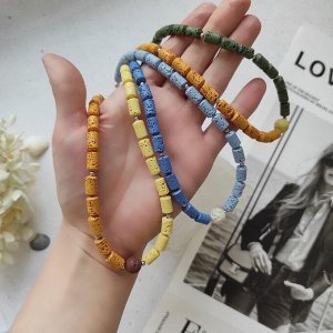 Чокер из вулканита, жёлтые + оранжевые + шоколадные оттенки