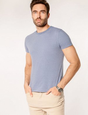 Футболка slim fit  из премиального хлопка с эффектом меланж синий меланж
