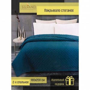 Покрывало 2-спальное, 200х180 см, 100% полиэстер, стеганое, Silvano, Жатка Элегант, сине-зеленое