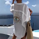 Летняя рубашка с длинными рукавами, свободного кроя, с аппликацией из пайеток, белый