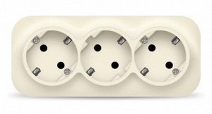 Розетка трехместная серия "IONICH", с/з, о/у, 16А, 220В, слоновая кость(ivory) (еврослот) (HU1926