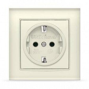 Розетка одноместная "UNIVersal" серия "Бриллиант" с/з, с/у, 16А, 220В, слоновая кость (ivory), (ев