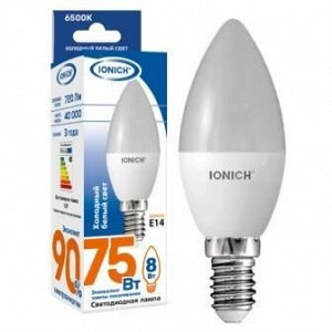 Лампа светодиодная IONICH "свеча" C37 8Вт 6500К E14