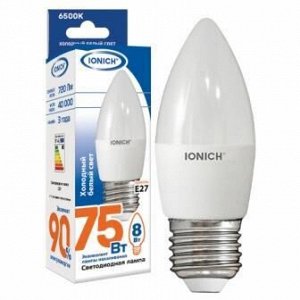 Лампа светодиодная IONICH "свеча" C37 8Вт 6500К E27