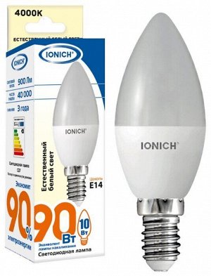 Лампа светодиодная IONICH "свеча" C37 10Вт 4000К E14