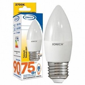 Лампа светодиодная IONICH "свеча" C37 8Вт 2700К E27