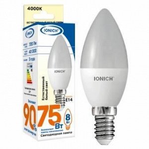 Лампа светодиодная IONICH "свеча" C37 8Вт 4000К E14