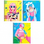 Тетрадь 80л., А5, клетка на гребне ArtSpace &quot;Девушки. Bright neon&quot;, глянцевый уф-лак