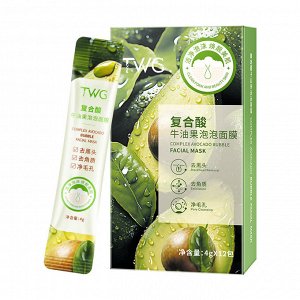 Маска пузырьковая (кислородная) для лица с авокадо TWG Avocado Bubble Facial Mask (12шт*4гр)
