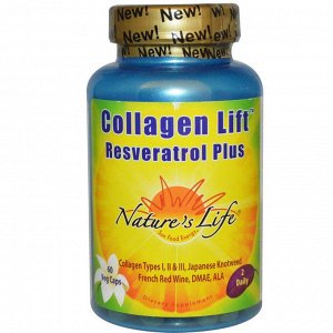 Natures Life, Collagen Lift, с ресвератролом, 60 растительных капсул