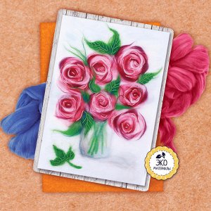 Картина из шерсти с бисером "Розы", А4