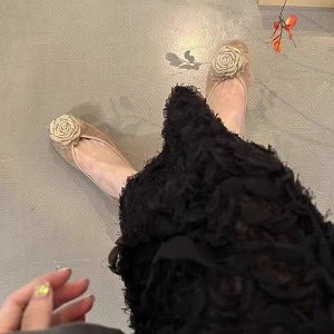 Балетки с декором в виде объемного цветка, хаки