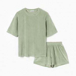 Пижама женская (футболка, шорты) KAFTAN Plushy, зелёная