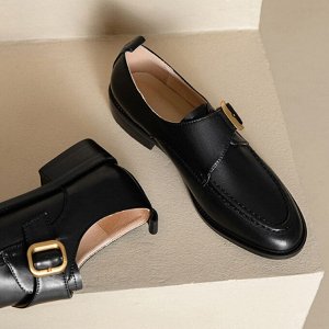Лоферы с круглым носком и пряжкой, черный
