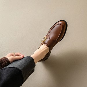 Лоферы с круглым носком и пряжкой, коричневый