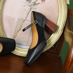 Туфли с квадратным носком и односложной пряжкой, на толстом высоком каблуке, черный