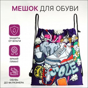 Мешок для обуви на шнурке, с принтом, размер 45x1x34 см, сиреневый/чёрный/разноцветный