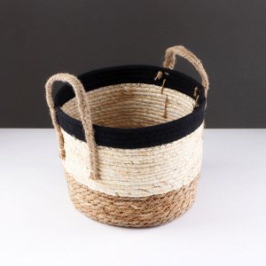 Корзина для хранения "Перу", с ручками, 26 х 22 х 21 см, натуральный, чёрный