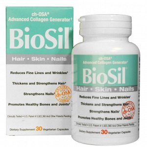 BioSil by Natural Factors, БиоСил, современный генератор коллагена ch-OSA, 30 капсул на растительной основе