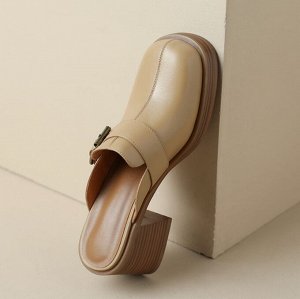 Сабо на высоком толстом каблуке, бежевый
