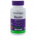 Natrol, Биотин, со вкусом клубники, 10000 мкг, 60 таблеток