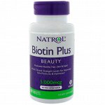 Natrol, Biotin Plus, красота, дополнительная сила, 5000 мкг, 60 таблеток