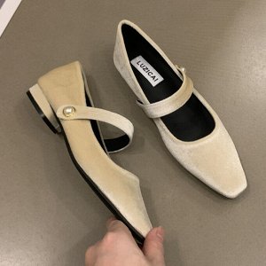 Замшевые туфли на низком каблуке, бежевый