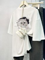 Женская футболка, принт &quot;котенок&quot;, цвет белый