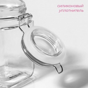 Банка для сыпучих продуктов Доляна «Квадрат», 300 мл, 5.5*11.5 см, с бугельным замком, стекло, прозрачная