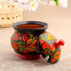 Сахарница дерево хохлома «Ягодка» с ложкой, 10.5x11 см