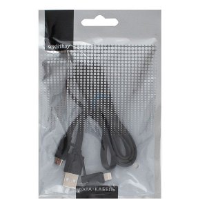 Дата-кабель Smartbuy USB - 2 в 1 Micro+8 pin, длина 1 м, черный (IK-212 black)/60