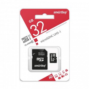 Карта памяти Micro SDHC  Smartbuy 32GB Class 10 UHS-I (с адаптером SD)