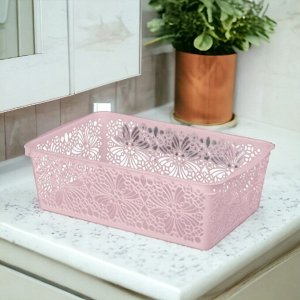 КОРЗИНКА ХРАНЕНИЯ УНИВЕРСАЛЬНАЯ "FLORAL", 250Х150Х75 ММ, цвет РОЗОВЫЙ