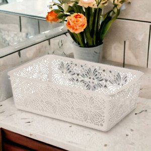 КОРЗИНКА ДЛЯ ХРАНЕНИЯ УНИВЕРСАЛЬНАЯ "FLORAL", 250Х150Х75 ММ (бежевый флэк)